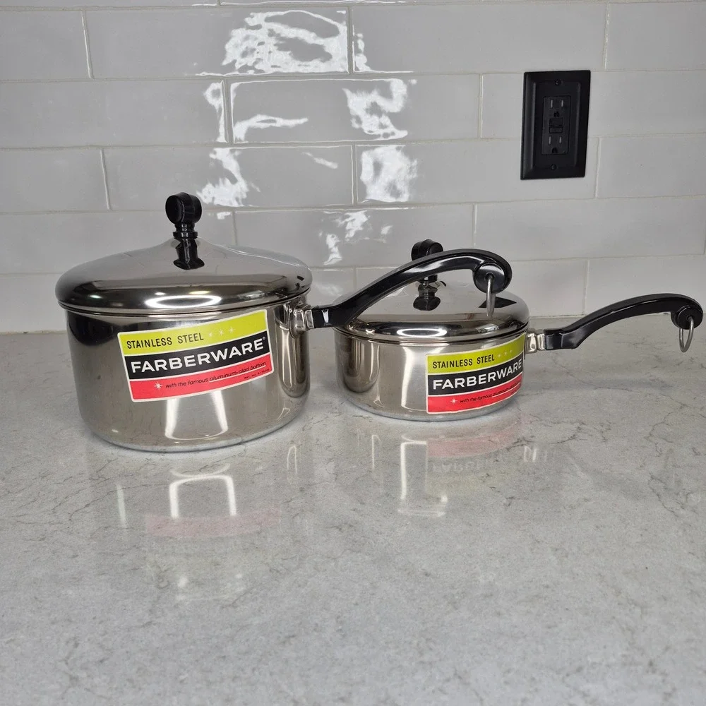 Vintage Farberware Saucepan Set Aluminum Clad 1.5qt 3qt Silver